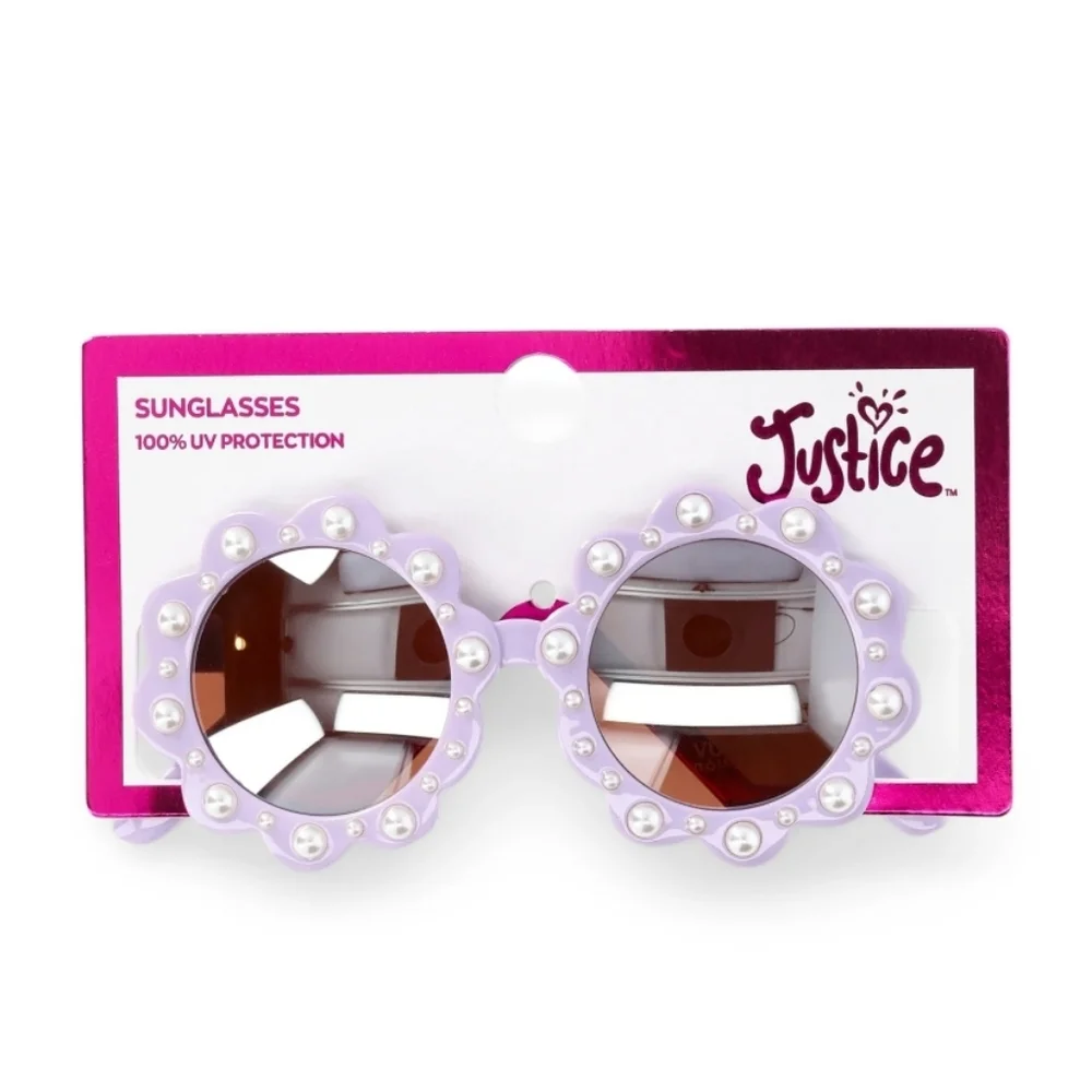Justice Girl's Flower Frame Sunglasses with Faux Pearls, Purple